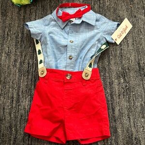 2pc T-shirt & Shorts Set w/bow tie and suspenders